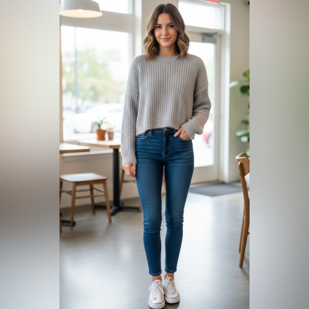 NWT- RSQ Crop Lurex Pullover Knit Sweater